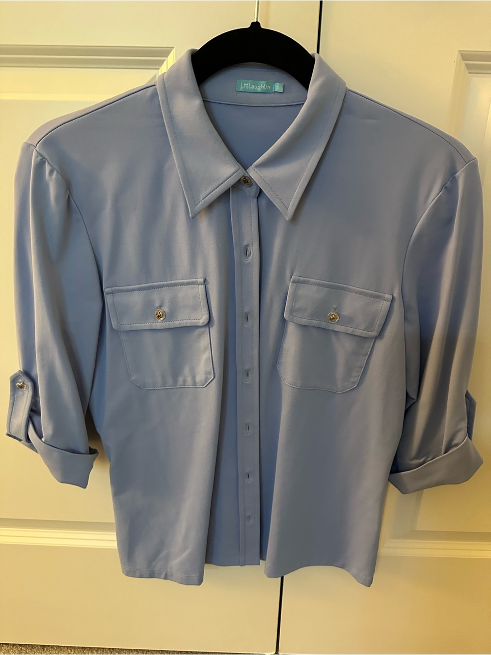 J. McLaughlin Soft Blue Button-Down Shirt with Patch Pockets